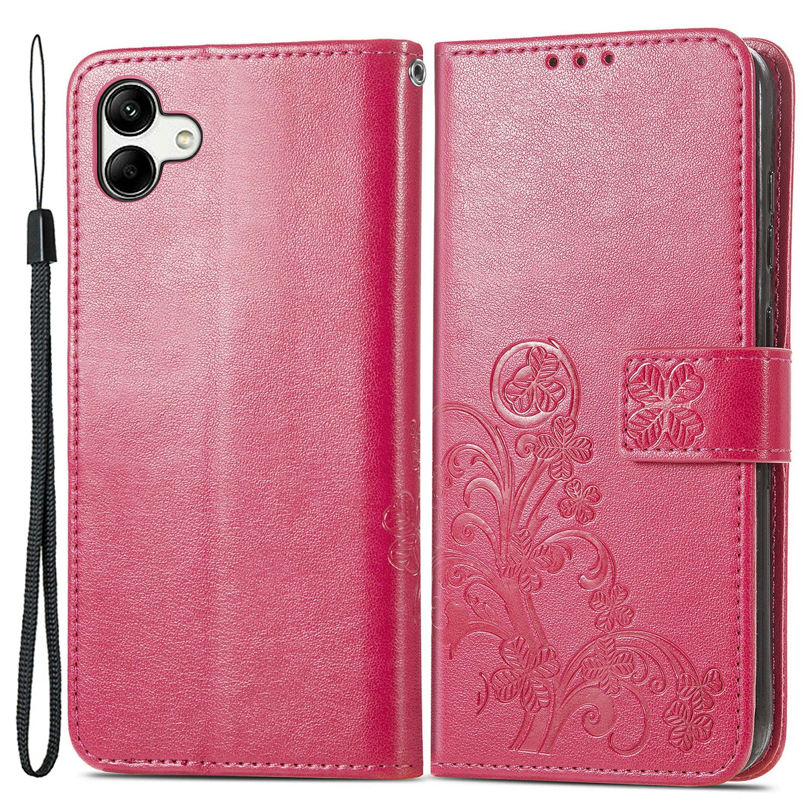 Anti-drop Phone Cover For Samsung Galaxy A04 4G (164.4 x 76.3 x 9.1 mm) PU Leather Four-leaf Clover Imprinted Phone Case Stand Wallet with Wrist Strap Anti-drop Phone Cover For Samsung Galaxy A04 4G (164.4 x 76.3 x 9.1 mm) PU Leather Four-leaf Clover Imprinted Phone Case Stand Wallet with Wrist Strap